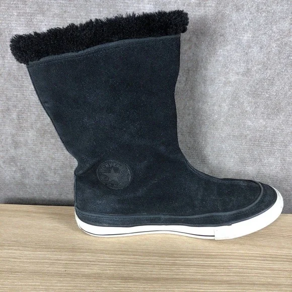Converse Boots Junior 5 Chuck Taylor Beverly Black Suede Leather Faux Fur Lined